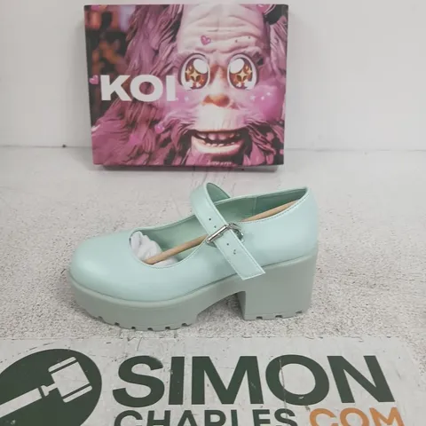 BOXED PAIR OF KOI TIRA PEARL MARY JANES SKY JEWEL EDITION IN BLUE SIZE UK 4