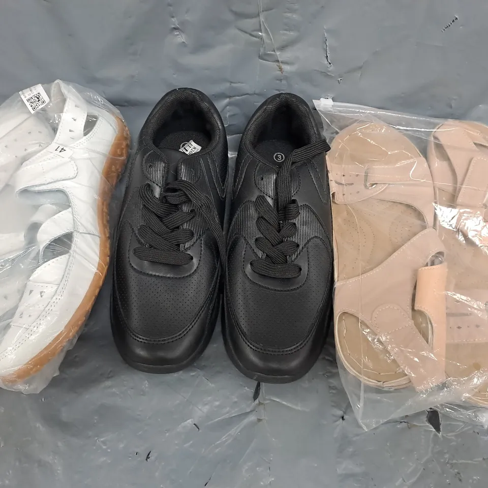 BOX OF APPROXIMATELY 10 ASSORTED PAIRS OF SHOES AND FOOTWEAR ITEMS IN VARIOUS COLOURS, STYLES, AND SIZES - COLLECTION ONLY
