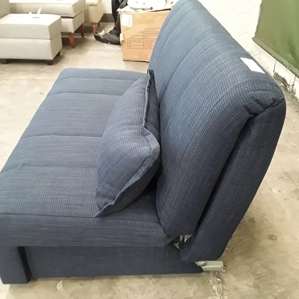 QUALITY DESIGNER APPLEY 2 SEATER SOFA BED - DARK BLUE FABRIC