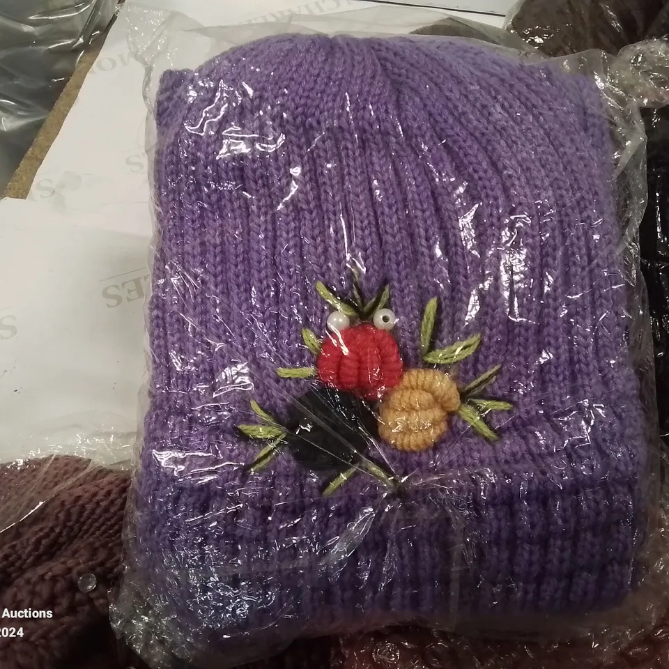 LOT CONTAINING LARGE AMOUNT OF BAGGED WOOLEN HATS IN VARIOUS COLOURS AND DESIGNS 