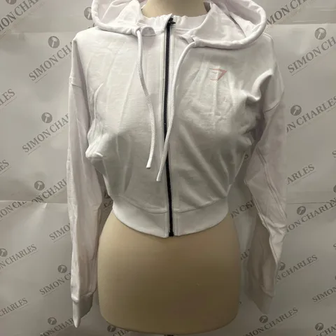 GYMSHARK CROPPED ZIP THROUGH HOODIE IN WHITE SIZE S