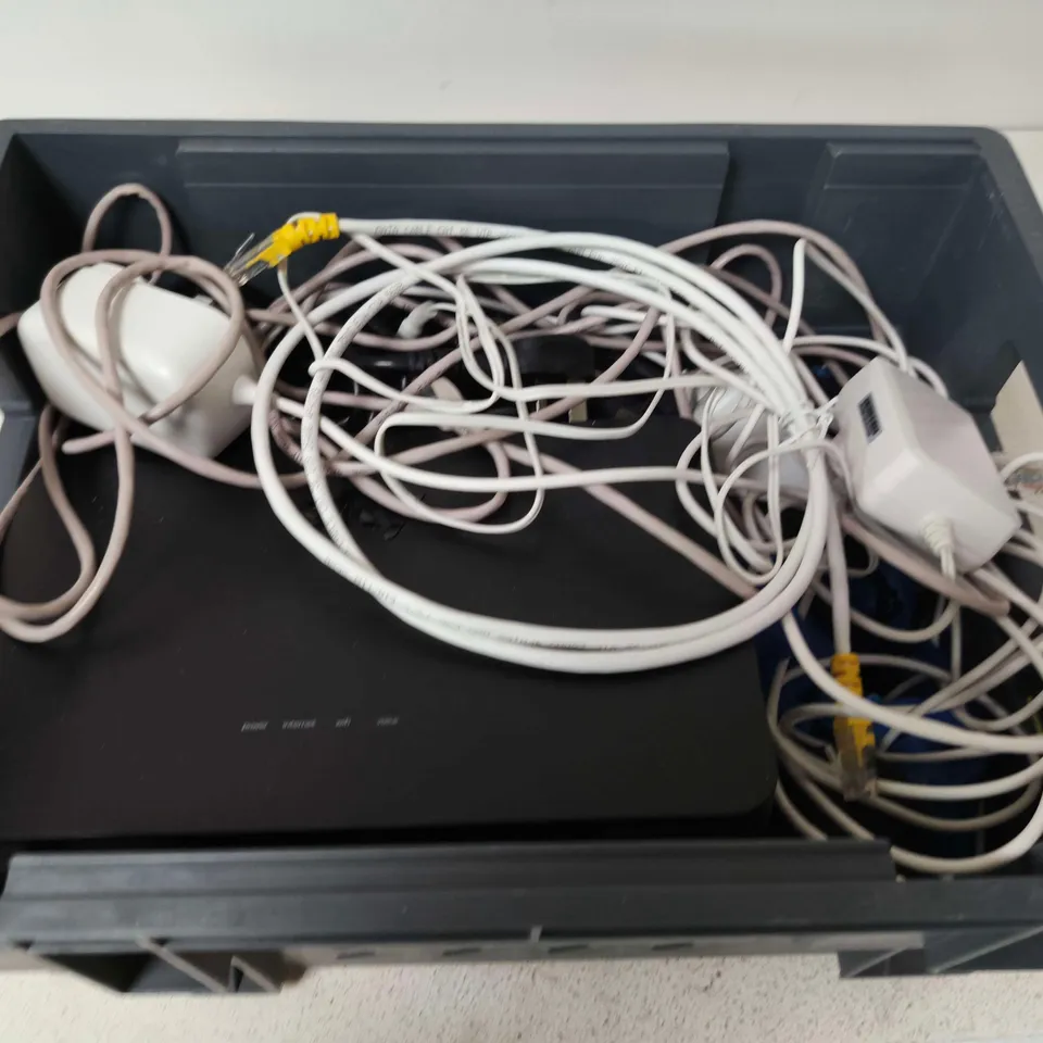 APPROXIMATELY 15 ASSORTED HOUSEHOLD PRODUCTS TO INCLUDE ASSORTED CABLES ,  SKY BOX ETC...