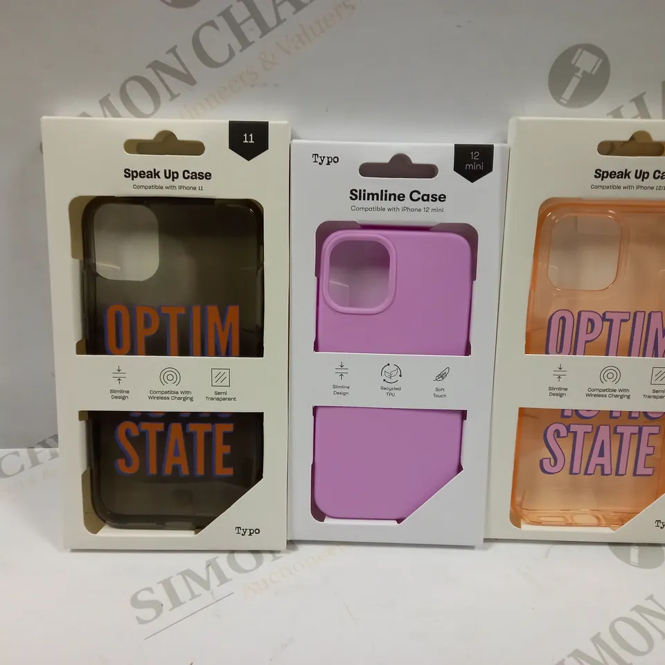 BOX OF APPROXIMATELY 54 TYPO PHONES CASES ('SLIMLINE CASE' & 'SPEAK UP CASE') FOR IPHONE 11, 12 MINI, 12/12PRO IN VARYING COLOURS
