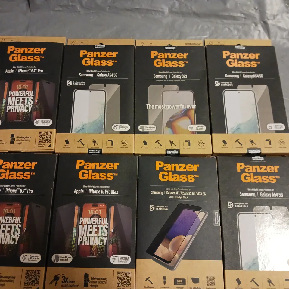 LOT OF APPROXIMATELY 35 ASSORTED PANZER GLASS SCREEN PROTECTORS - FITS VARIOUS MODELS