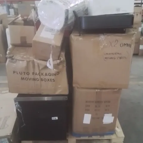 PALLET OF ASSORTED HOUSEHOLD GOODS AND PRODUCTS TO INCLUDE;tower fan,hair dryer,lawn mower,radiator