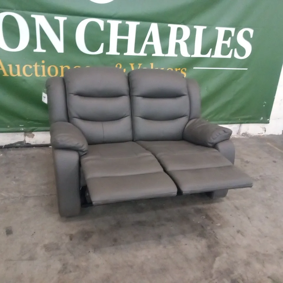 DESIGNER GREY FAUX LEATHER MANUAL RECLINING TWO SEATER SOFA
