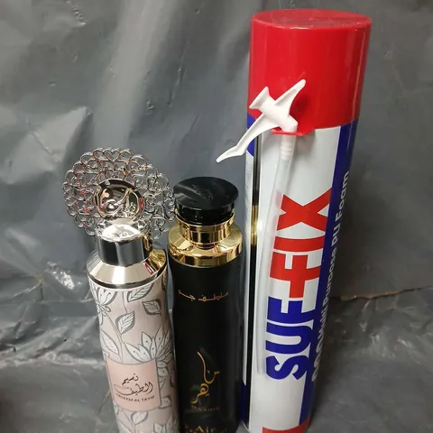 APPROXIMATELY 8 ASSORTED AEROSOLS TO INCLUDE SUFFIX MULTI PURPOSE PU FOAM, NASEEM AL TAYIF AIR FRESHENER, ETC - COLLECTION ONLY