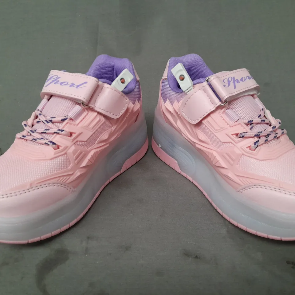 BOXED PAIR OF SPORT KID'S WHEELED TRAINERS IN PINK/PURPLE EU SIZE 30