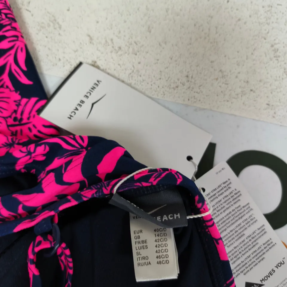 VENICE BEACH WOMEN'S ONE-PIECE SWIMSUIT – NAVY WITH PINK FLORAL PATTERN, UK 14 C/D CUP (EU 40 C/D)