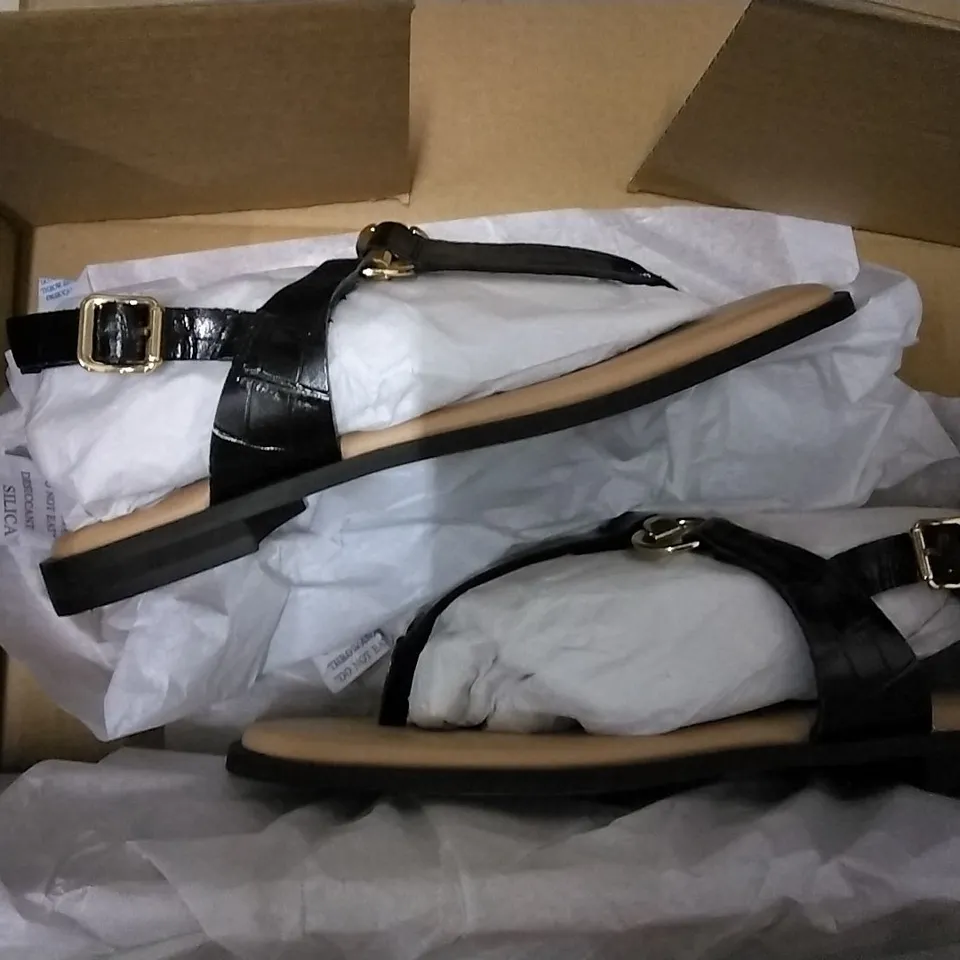 3 SHOE BOXES CONTAINING 2 × DUNE LONGLEY NUDE SYNTHETIC BRAIDED LOOP SANDALS SIZE 5, DUNE BLACK LIMBA SANDALS SIZE 4  