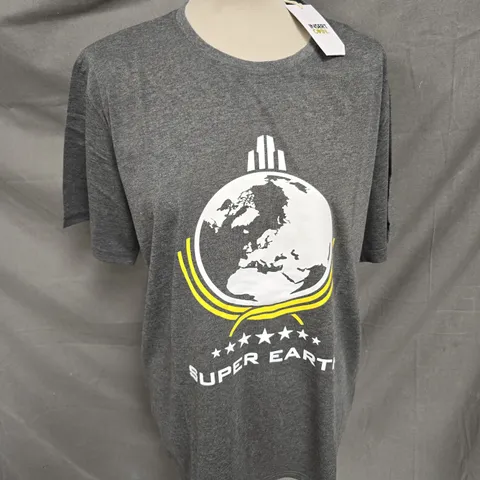 INSERT COIN SUPER EARTH TSHIRT IN GREY SIZE XL