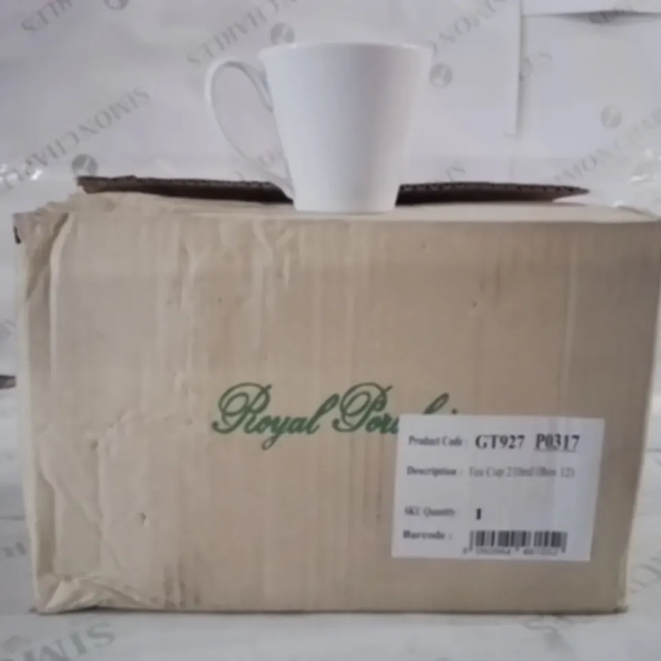 BOXED ROYAL PORCELAIN TEA CUPS 210ML APPROXIMATELY 12