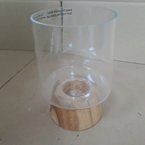 GLASS TEALIGHT HOLDER WITH WOODEN BASE