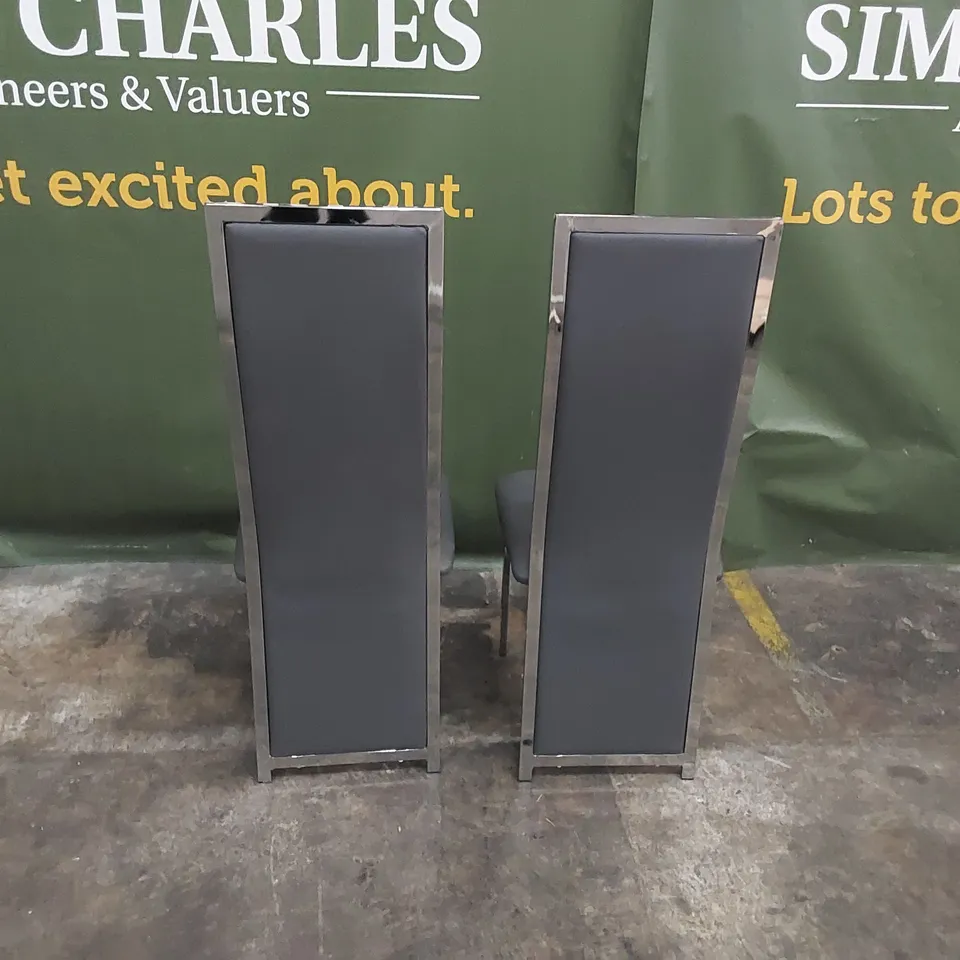 SET OF 2 CELESTE GREY LEATHER AND CHROME DINING CHAIRS