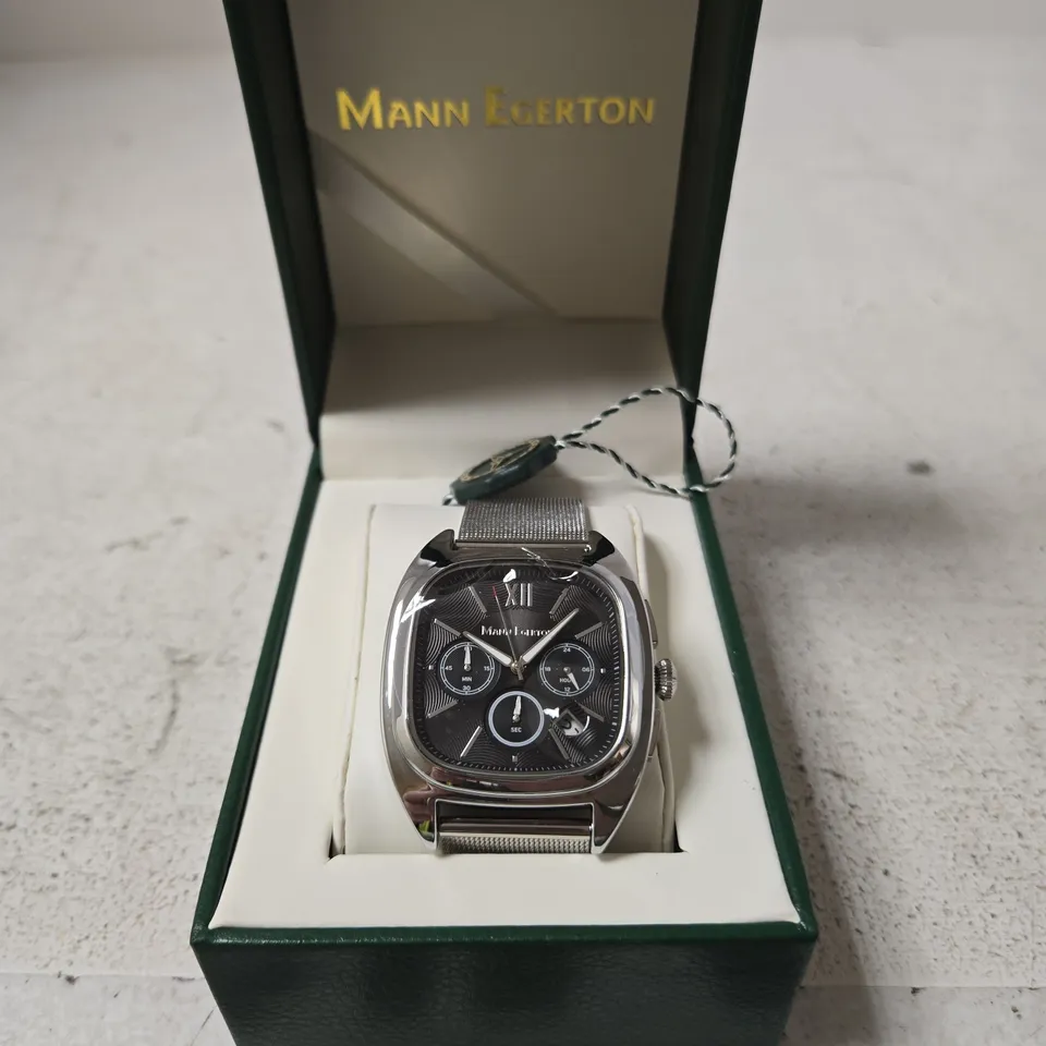 MANN EGERTON CHRONOGRAPH WRISTWATCH – STAINLESS STEEL MESH BRACELET IN GREEN BOX