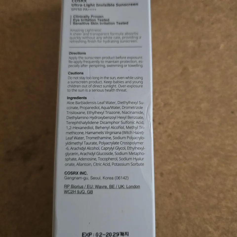 COSRX ULTRA-LIGHT INVISIBLE SUNSCREEN SPF50 PA++++ – 50ML (BOXED)
