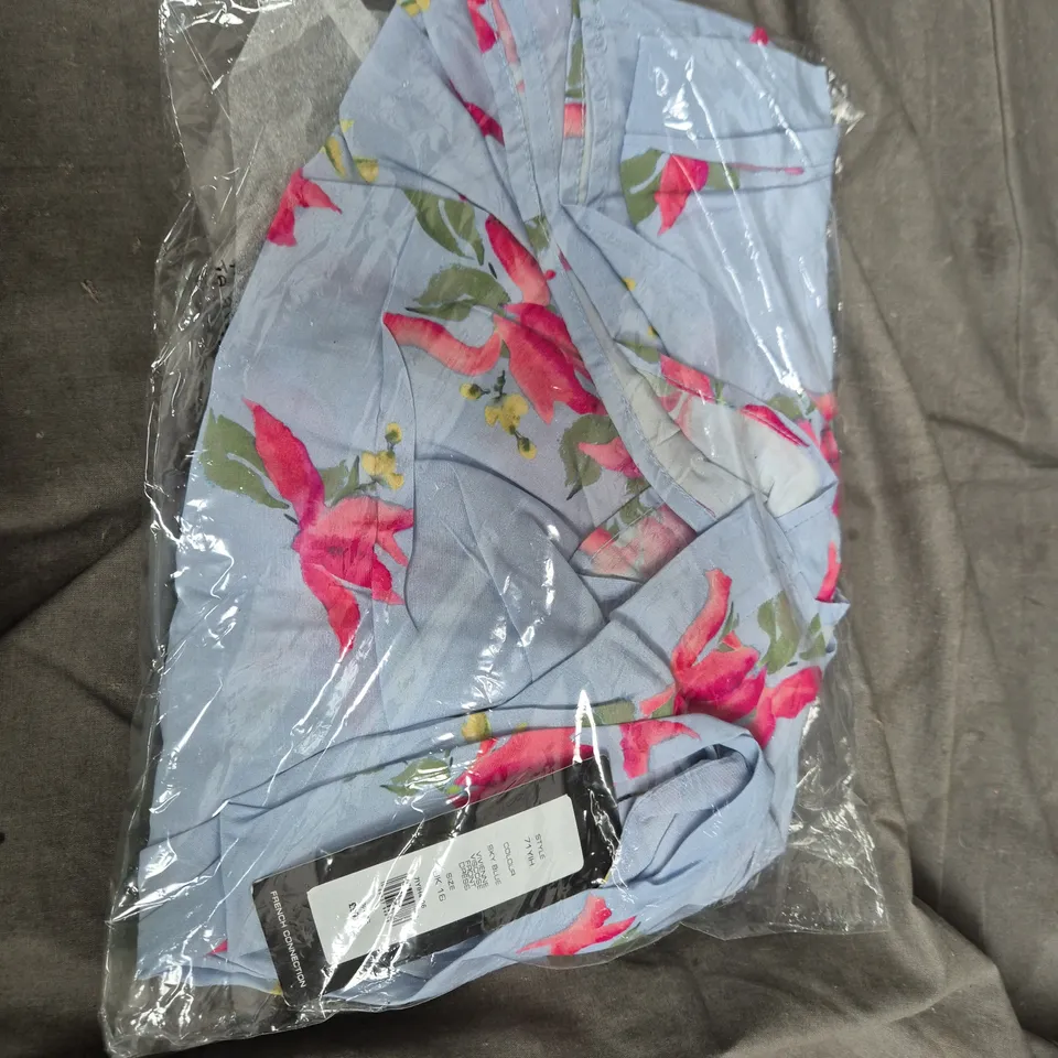 FRENCH CONNECTION VIVIENNE VISCOSE FRONT DRESS – SKY BLUE, UK 16