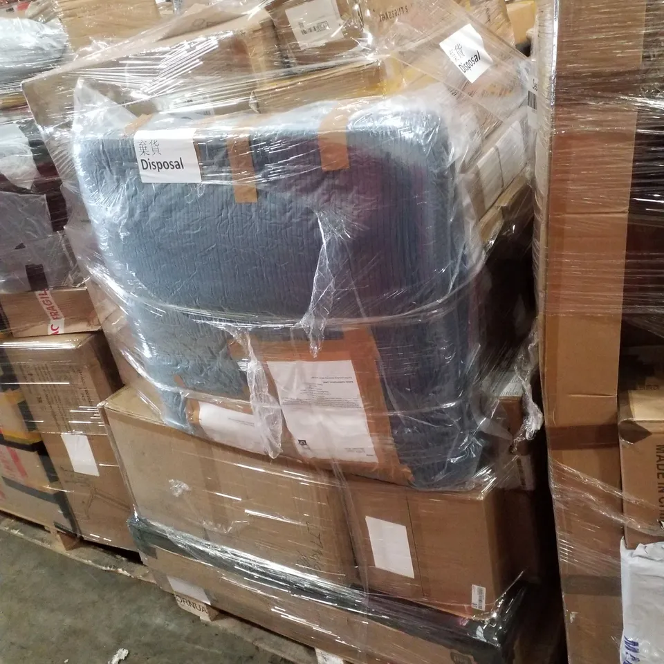 PALLET CONTAINING ASSORTED PRODUCTS INCLUDING BABY PLAYPEN, BATHROOM MIRROR CABINET, TELESCOPIC SHOWER CADDY & ARM CHAIR