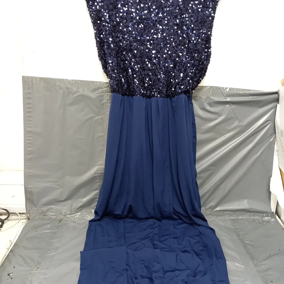 WALLIS SEQUIN WRAP DETAIL MAXI DRESS IN NAVY - SIZE 14