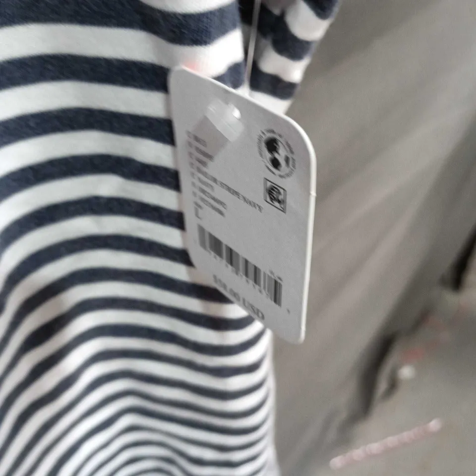 FP MOVEMENT STRIPED KNIT TOP – NAVY & WHITE SIZE L 