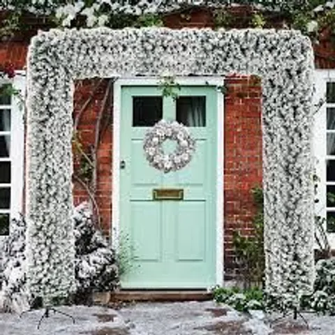 BOXED NEO 2.4M CHRISTMAS FLOCKED DOORWAY ARCH TREE GARLAND WITH WALL PINE TIPS BUSHY XMAS OUTDOOR INDOOR HOME DΓCOR (DOUBLE)