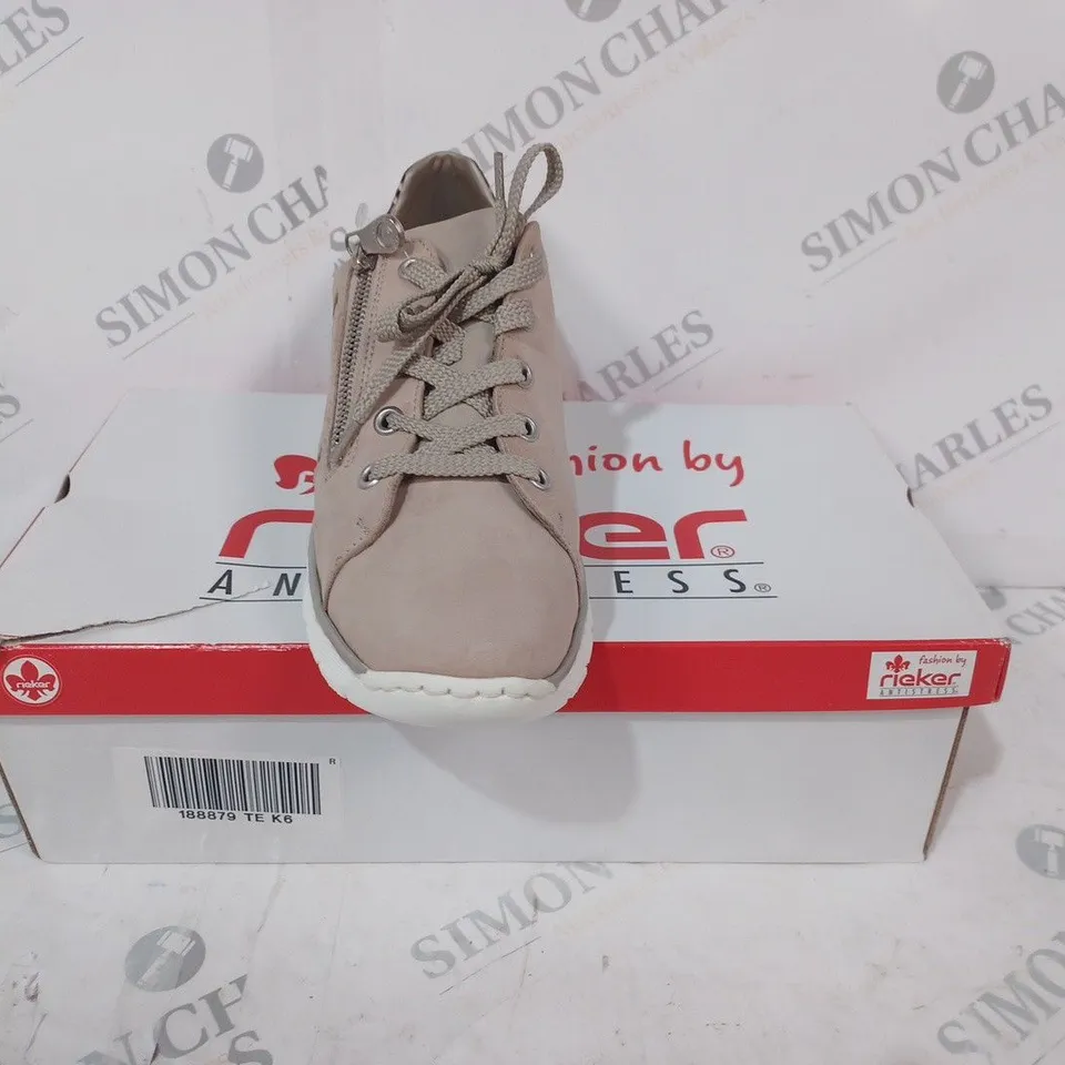BOXED PAIR OF RIEKER TRAINERS IN TAUPE SIZE 6