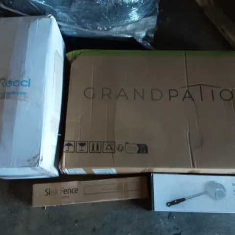 PALLET OF ASSORTED PRODUCTS INCLUDING SINK FENCE, HONEY TURNING PEEL, RECCI BEDDING, GRANDPATIO FOLDING CHAIR, RYANGEL OFFICE CHAIR, CAKESMITHS CAKE FOR COFFEE