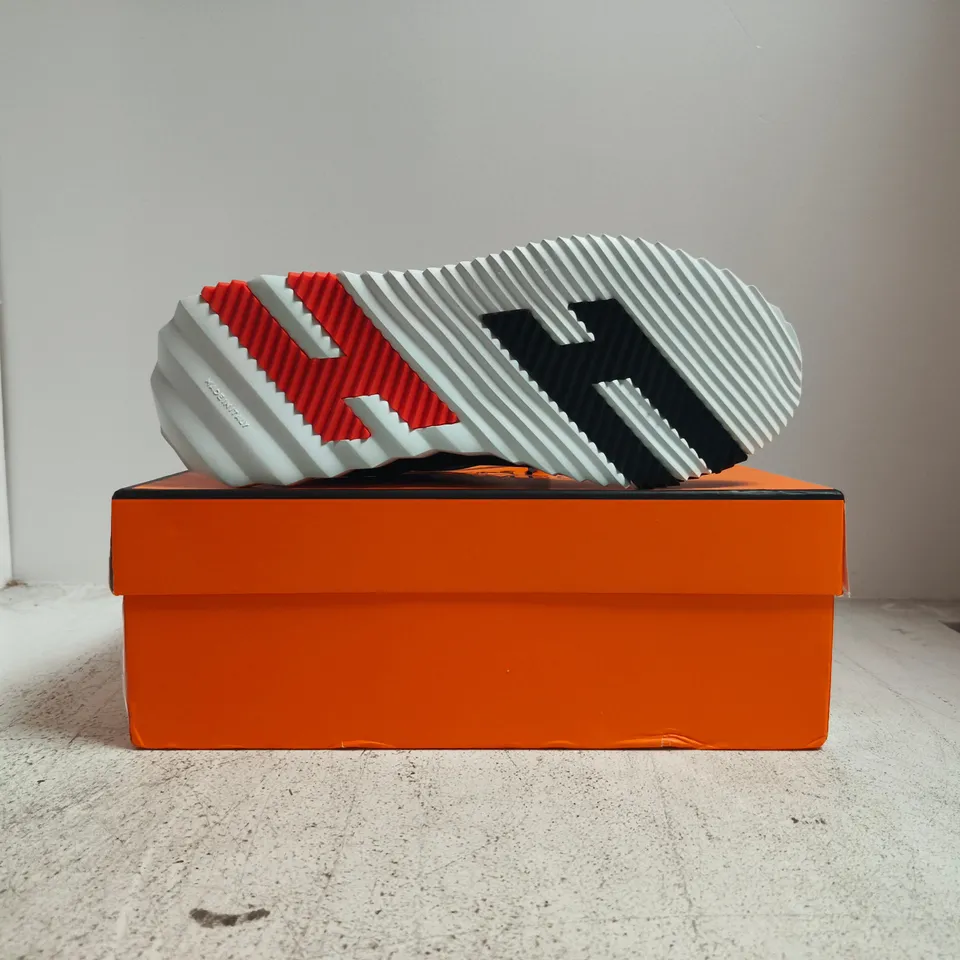 BOXED PAIR OF HERMES TRAINERS IN BLACK/WHITE/RED SIZE EU 43