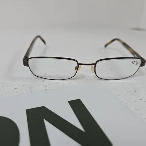 RALPH LAUREN EYEWEAR – RECTANGULAR METAL FRAME GLASSES WITH TORTOISESHELL TEMPLES – PRESCRIPTION +3.50