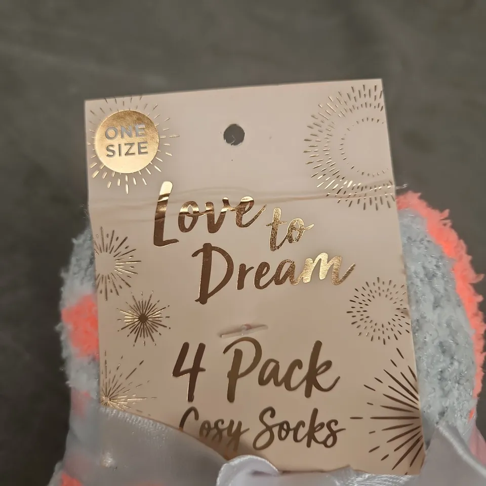 LOVE TO DREAM 4 PACK COSY SOCKS – ONE SIZE
