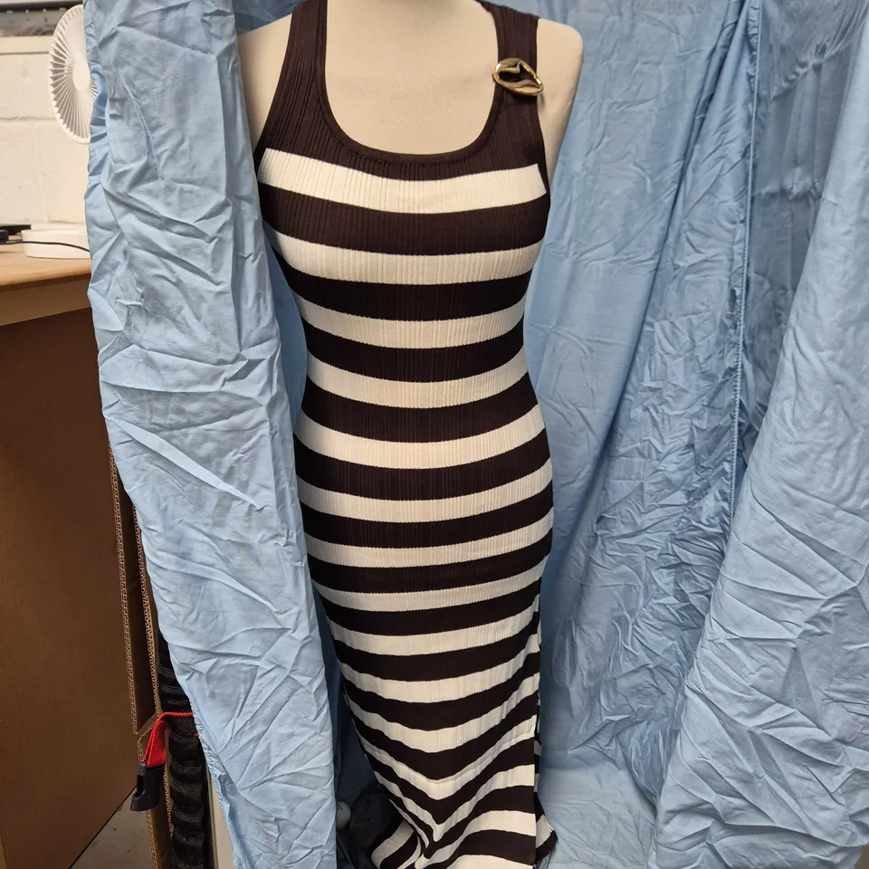 RIVER ISLAND BROWN-DARK STRIPED KNIT MAXI DRESS, UK S