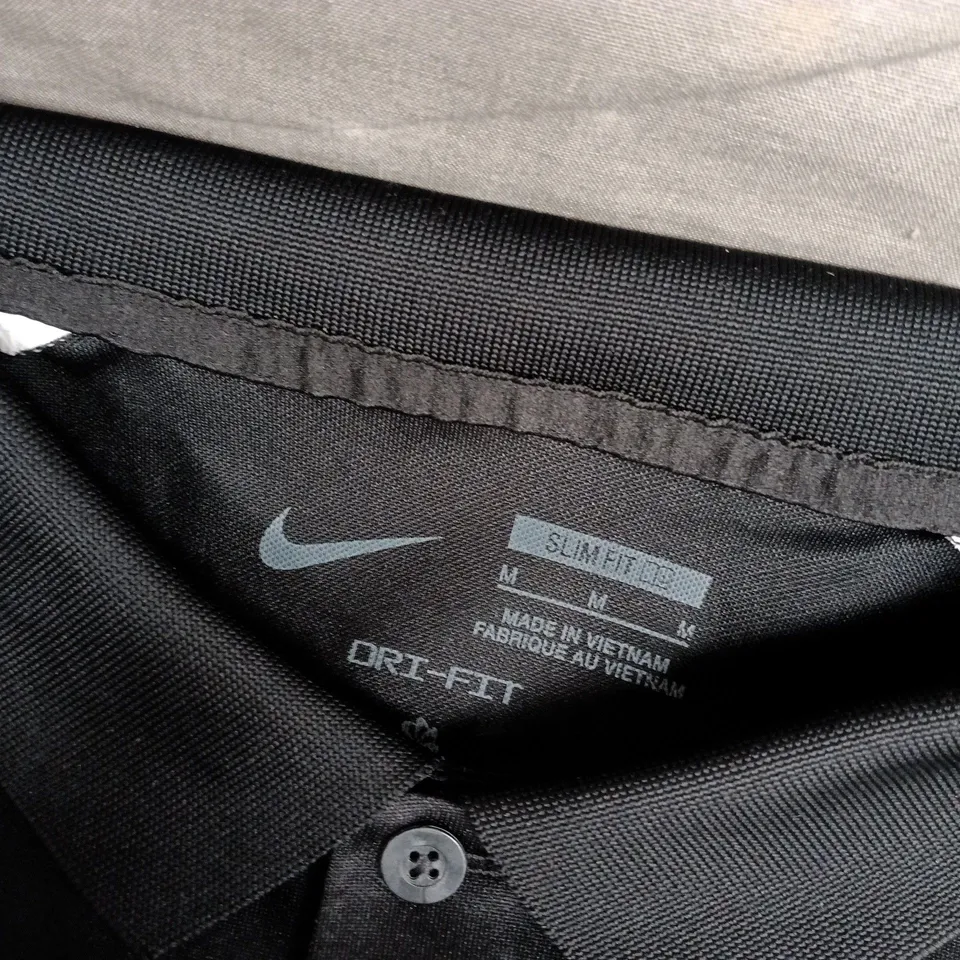NIKE SLIM FIT POLO SHIRT - BLACK WITH WHITE SIDE PANELS, MEN'S SIZE M