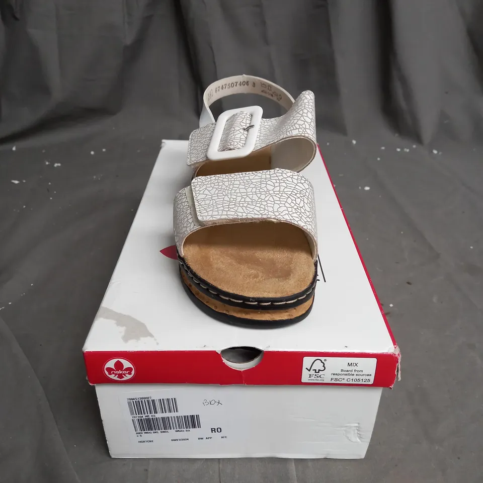 BOXED PAIR OF WEDGE SANDALS IN WHITE SIZE 7