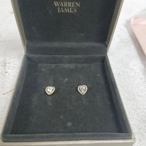 WARREN JAMES GOLD-TONE HEART-SHAPED STUD EARRINGS – PAIR WITH CLEAR STONES