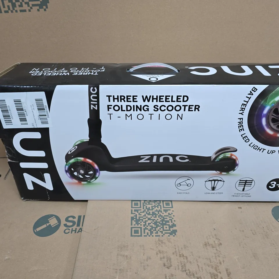 BOXED ZINC THREE WHEELED FOLDING T-MOTION SCOOTER IN PINK 
