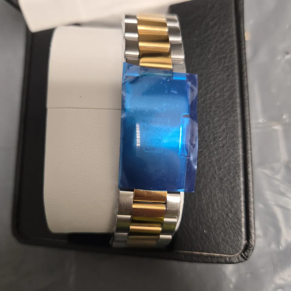 ERNEST FERDINAND TWO-TONE STAINLESS STEEL WRISTWATCH WITH GREEN WORLD-TIME DIAL