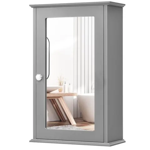 BOXED COSTWAY BATHROOM MEDICINE CABINET WITH MIRROR AND ADJUSTABLE SHELF - GREY