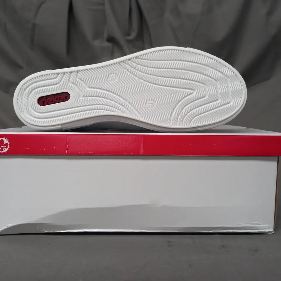BOXED PAIR OF RIEKER TRAINERS IN WHITE/MULTI SIZE 6
