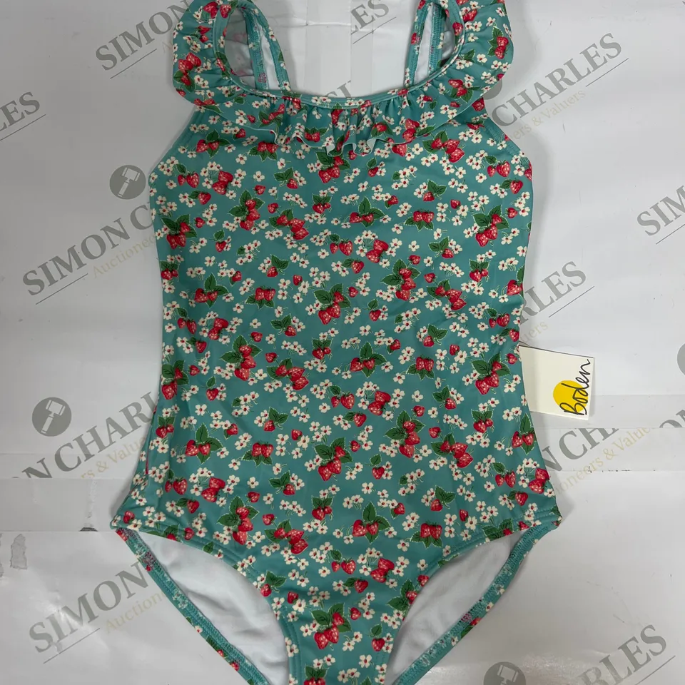 BODEN TIE BACK FRILLY SWIMSUIT IN BLUE SIZE 6-7Y