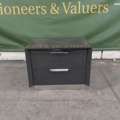 DESIGNER 2 DRAWER BEDSIDE TABLE IN GREY GLOSS WOOD EFFECT 