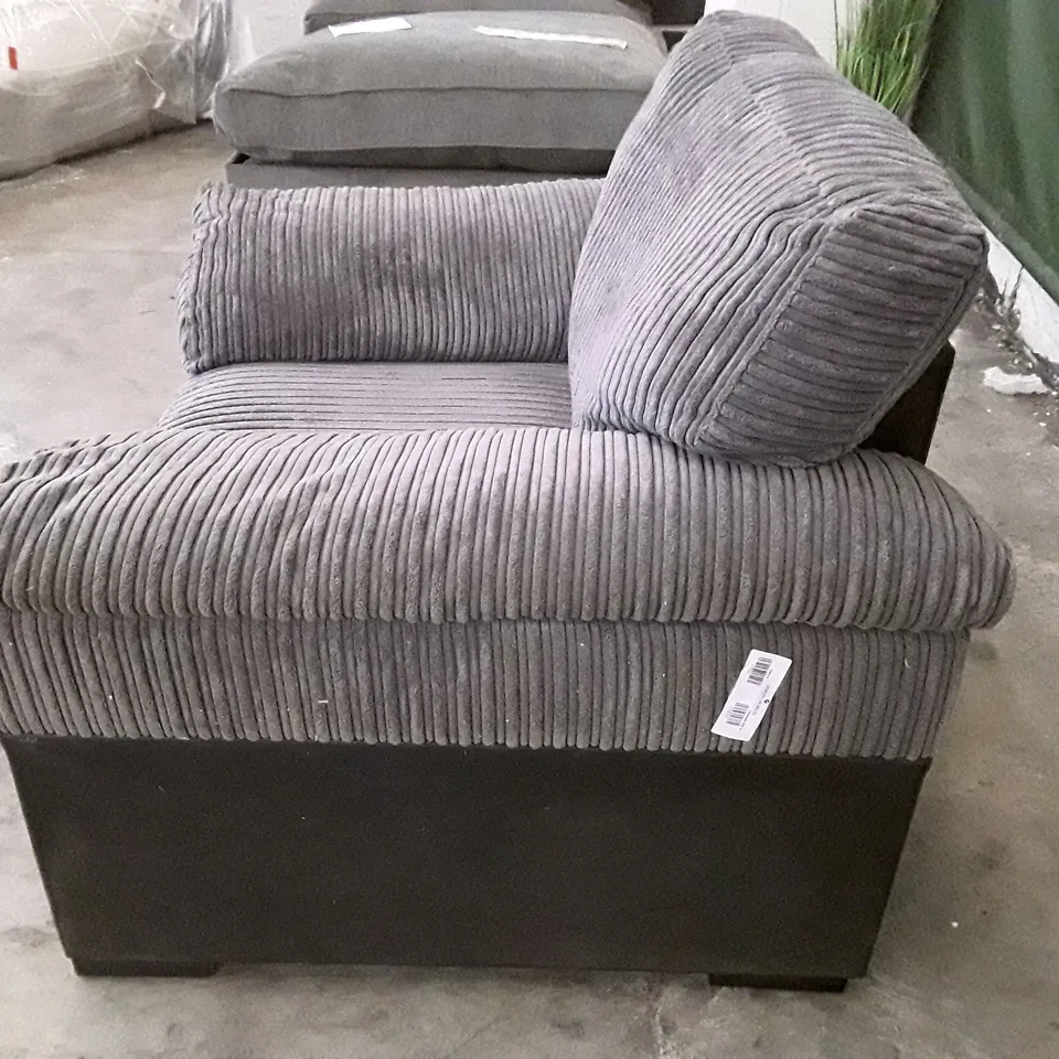 QUALITY DESIGNER ARMCHAIR - GREY CORDUROY/BLACK FABRIC 