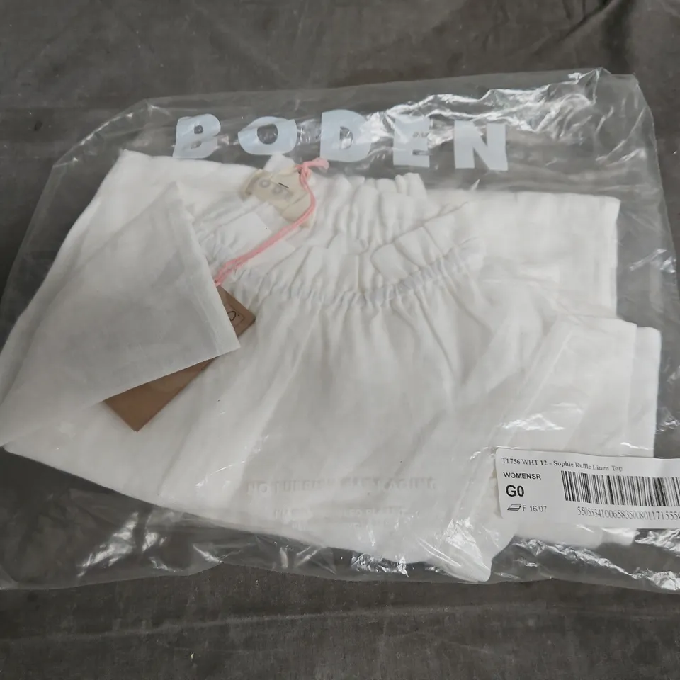 Boden Sophie Ruffle Linen Top – Women's White Linen Top, Size 12