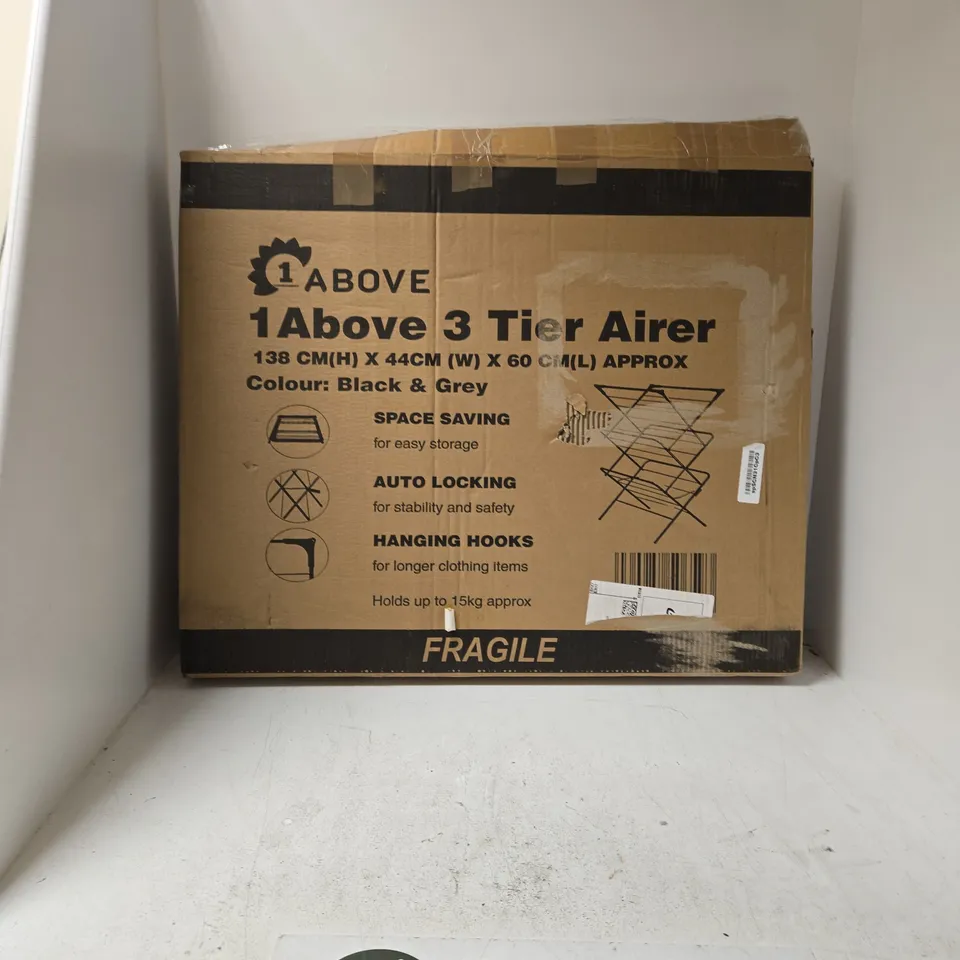 1 ABOVE 3-TIER AIRER – BLACK & GREY, 138CM H X 44CM W X 60CM L