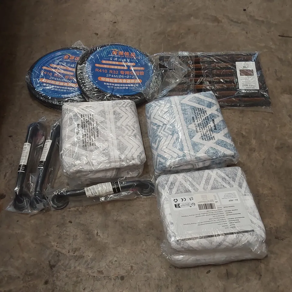PALLET OF ASSORTED ITEMS INCLUDING: RUGS, WALL GRAB HANDLES, HVAC TUBES, DOOR MAT ECT