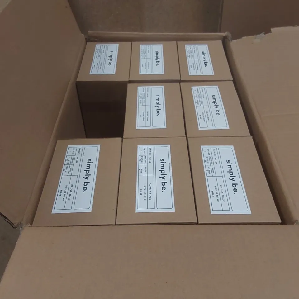 BOX CONTAINING APPROXIMATELY 9x BRAND NEW SIMPLY BE BLACK JUPITER WIDE SHOES - SIZE 7