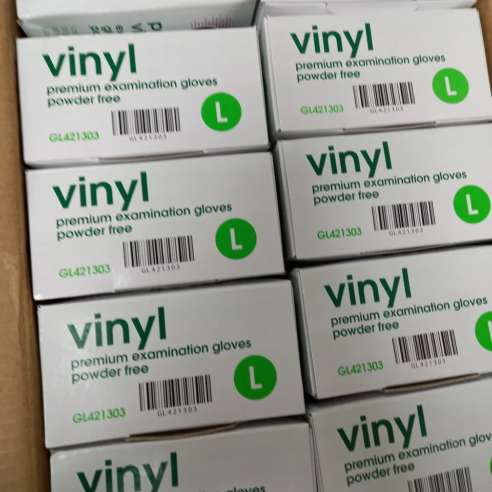 BOX OF 10 LARGE CURA PREMIUM VINYL POWDER FREE GLOVES
