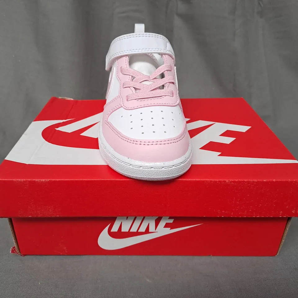 BOXED PAIR OF NIKE COURT BOROUGH LOW RECRAFT KIDS SHOES IN WHITE/PINK UK SIZE 9.5