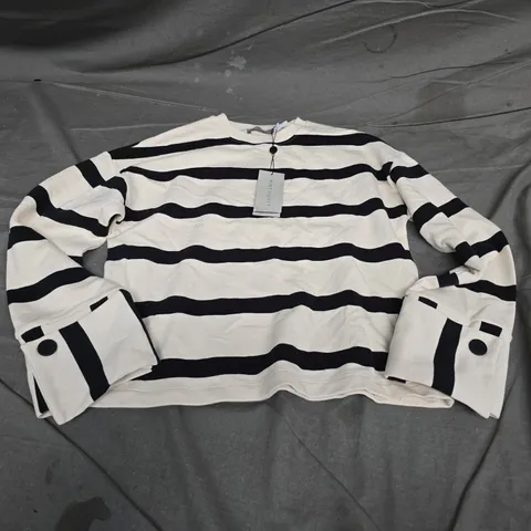 MINT VELVET STRIPED KNIT SWEATER – CREAM & BLACK, SIZE S