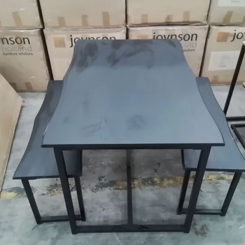 WOODEN TOP METAL BASE TABLE AND BENCH SET