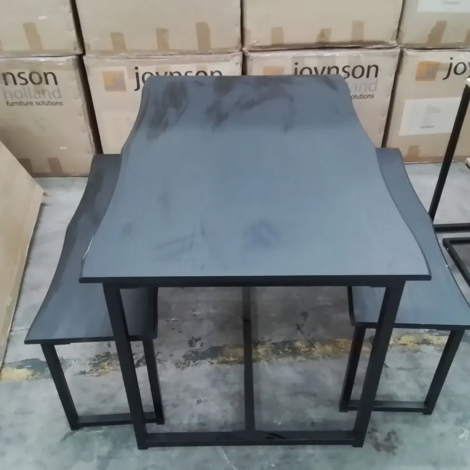 WOODEN TOP METAL BASE TABLE AND BENCH SET